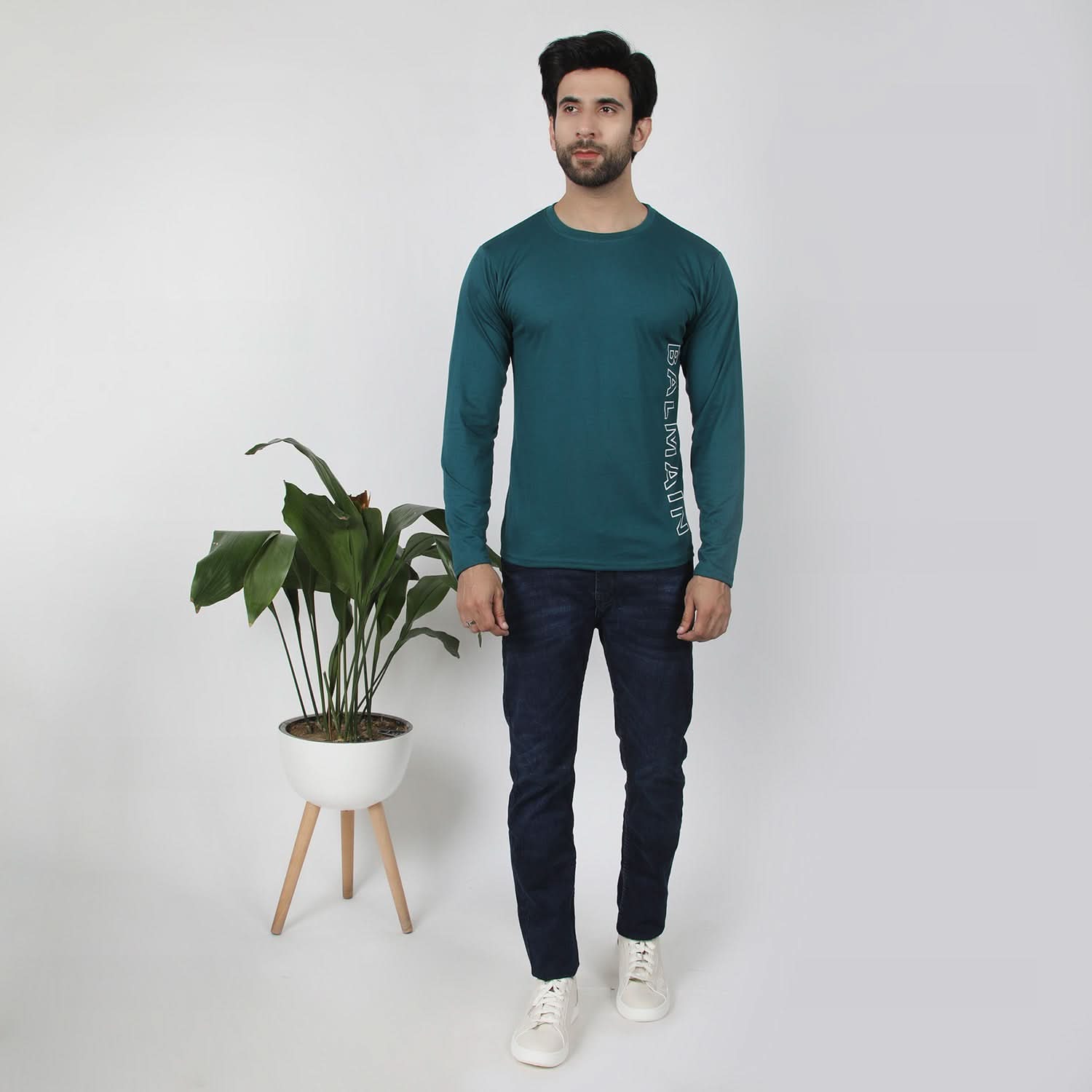 Men's Full Sleeves T-Shirt - Steel Green, Men's T-Shirts & Polos, Chase Value, Chase Value