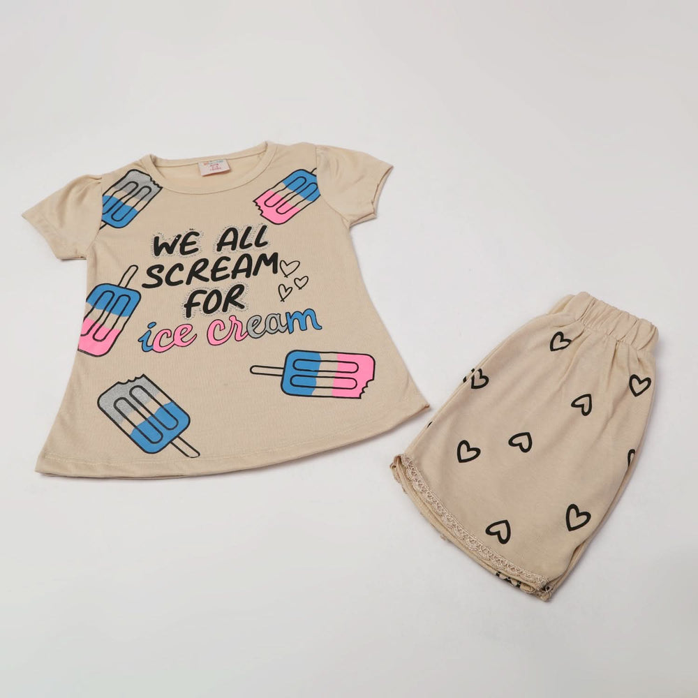 Girls Half Sleeves Short Suit - Fawn, Girls Suits, Chase Value, Chase Value
