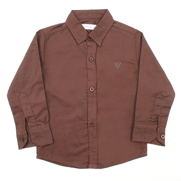 Boys Chambray Casual Full Sleeves Shirt - Brown