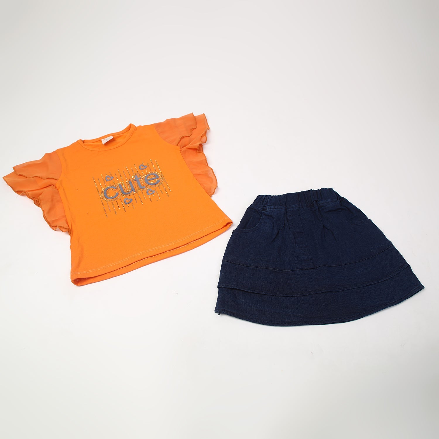 Girls Half Sleeves Skirt Suit - Orange, Girls Suits, Chase Value, Chase Value