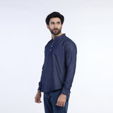 ZARA Men's Mandarin Collar Denim Kurta Shirt - Dark Blue, Men's Shirts, Chase Value, Chase Value