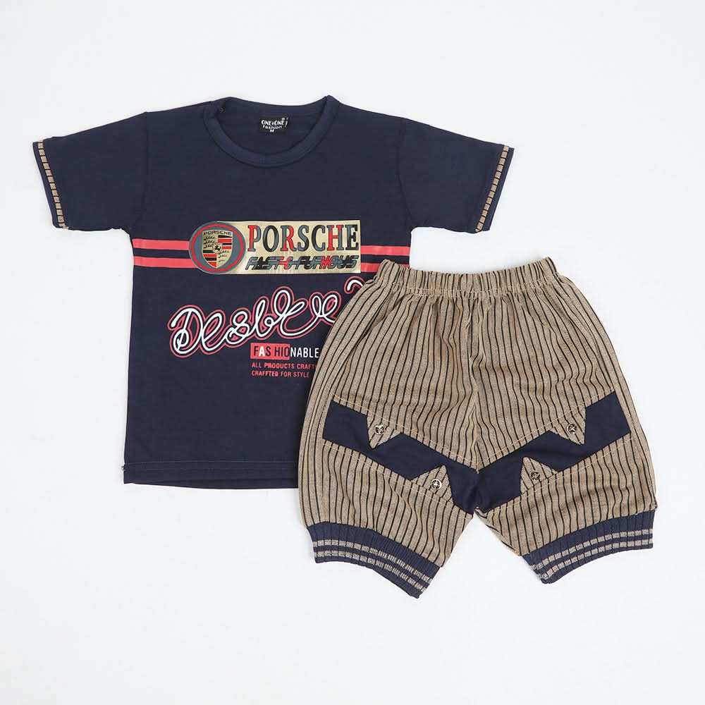 Boys Half Sleeves Short Suit - Navy Blue, Boys Sets & Suits, Chase Value, Chase Value