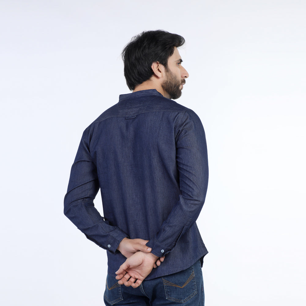 ZARA Men's Mandarin Collar Denim Kurta Shirt - Dark Blue, Men's Shirts, Chase Value, Chase Value