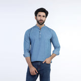 ZARA Men's Mandarin Collar Denim Kurta Shirt - Sky Blue, Men's Shirts, Chase Value, Chase Value