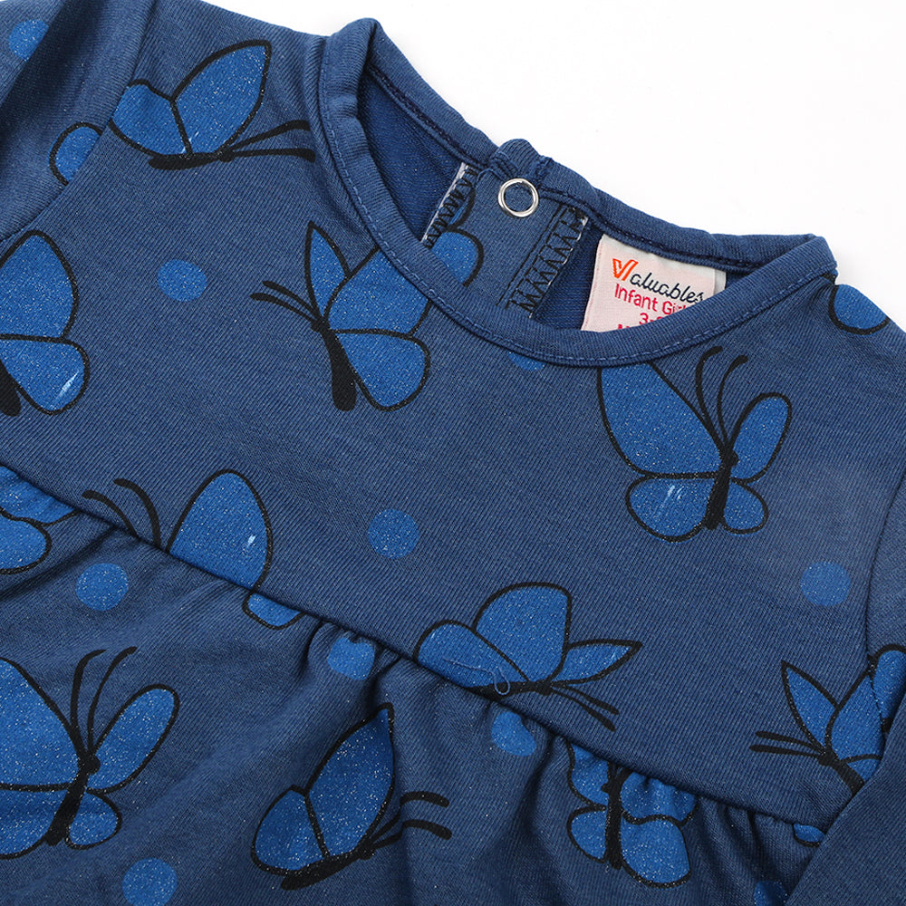 Newborn Girls Full Sleeves Frock - Navy Blue, Newborn Girls Frocks, Chase Value, Chase Value