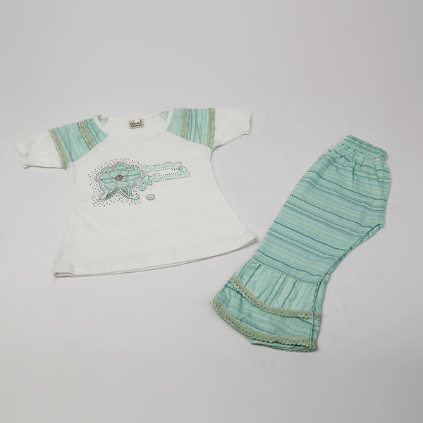 Girls Tight Half Sleeves Suit - Sea Green