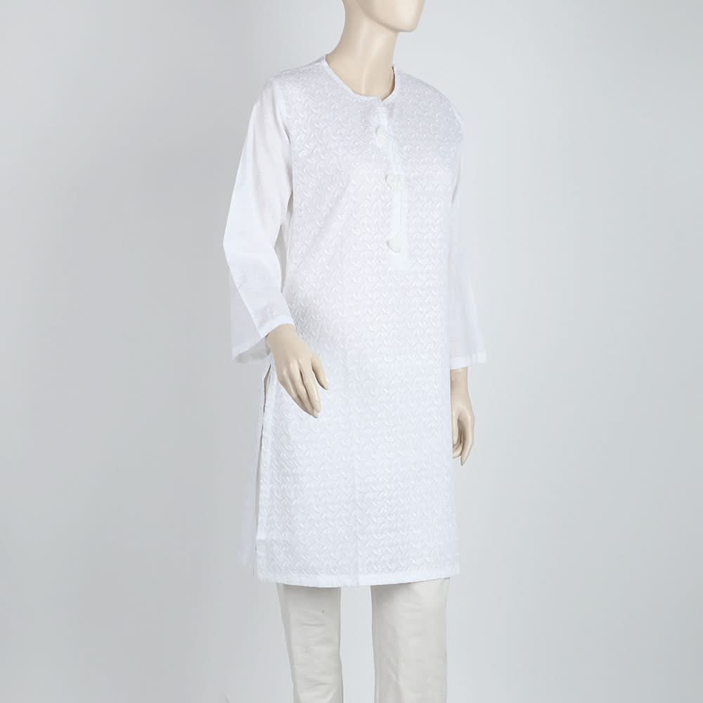 Women's Chicken Kari Kurti - White, Women Ready Kurtis, Chase Value, Chase Value