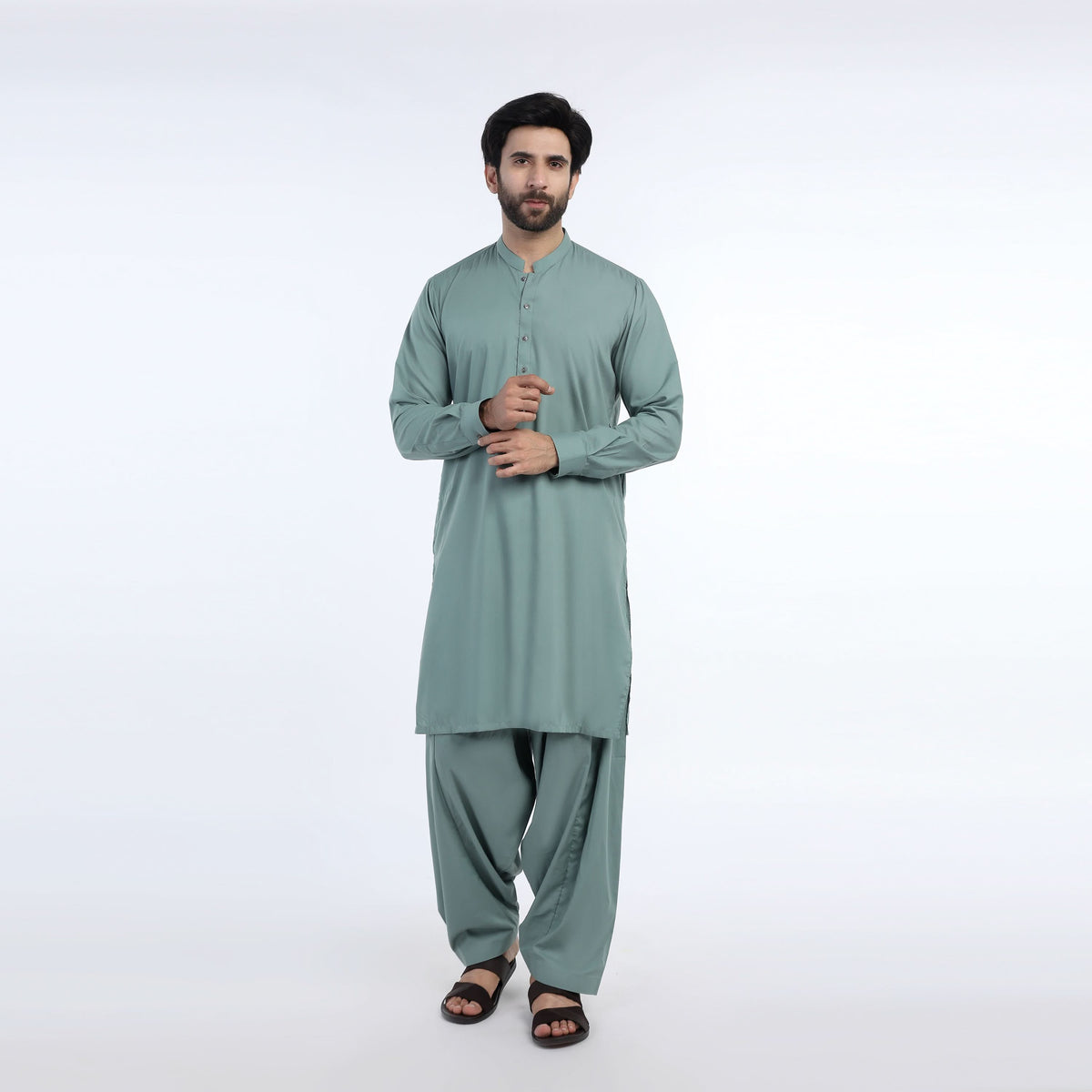 Eminent Men's Trim Fit Plain Shalwar Suits - Sage Green, Men's Shalwar Kameez, Eminent, Chase Value