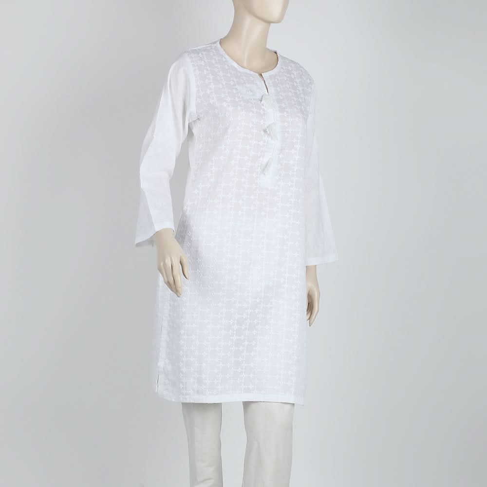 Women's Chicken Kari Kurti - White, Women Ready Kurtis, Chase Value, Chase Value