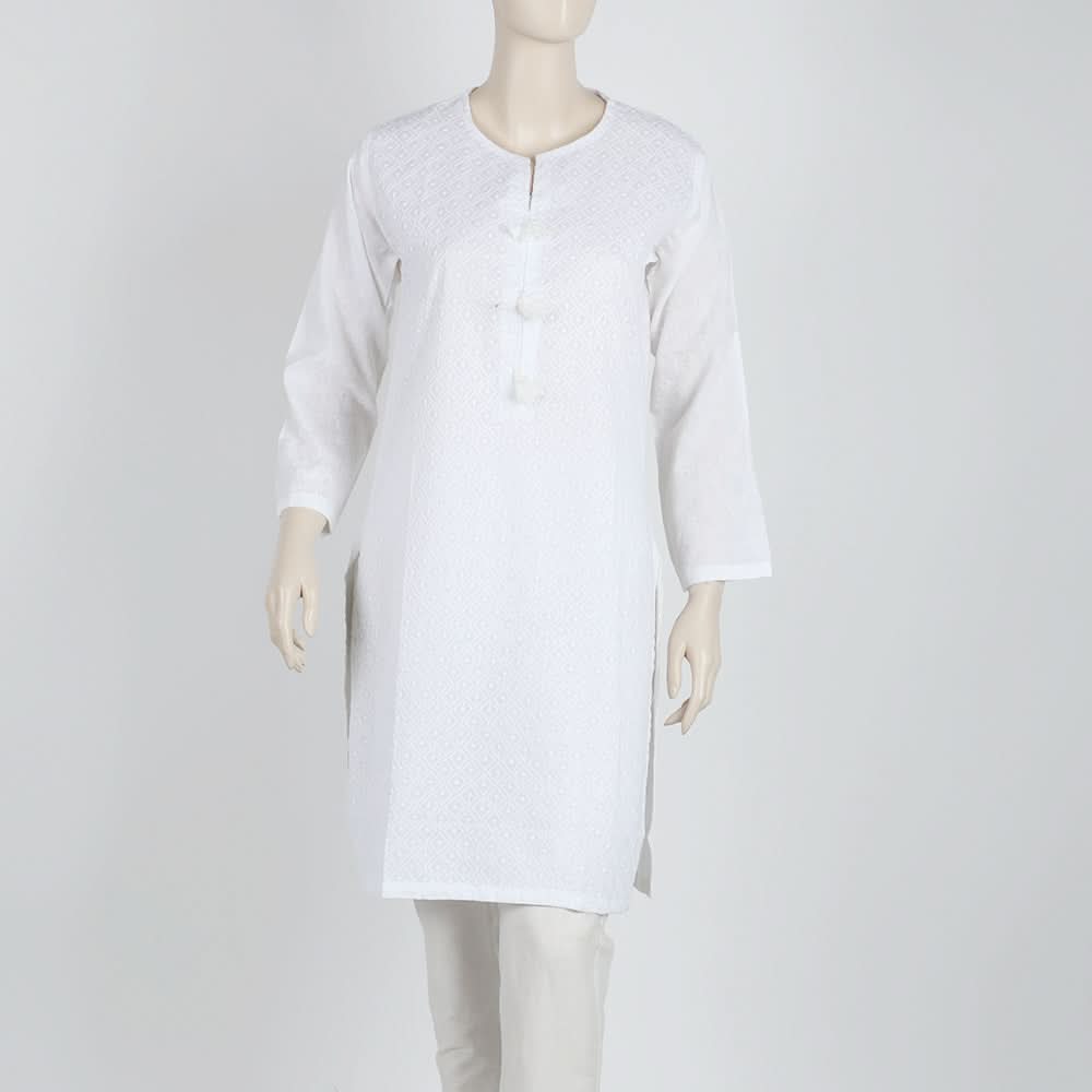 Women's Chicken Kari Kurti - White, Women Ready Kurtis, Chase Value, Chase Value