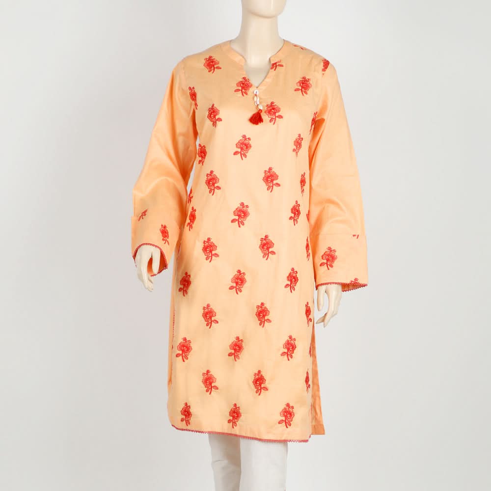 Women's Embroidered Stitched Kurti - Peach, Women Ready Kurtis, Chase Value, Chase Value