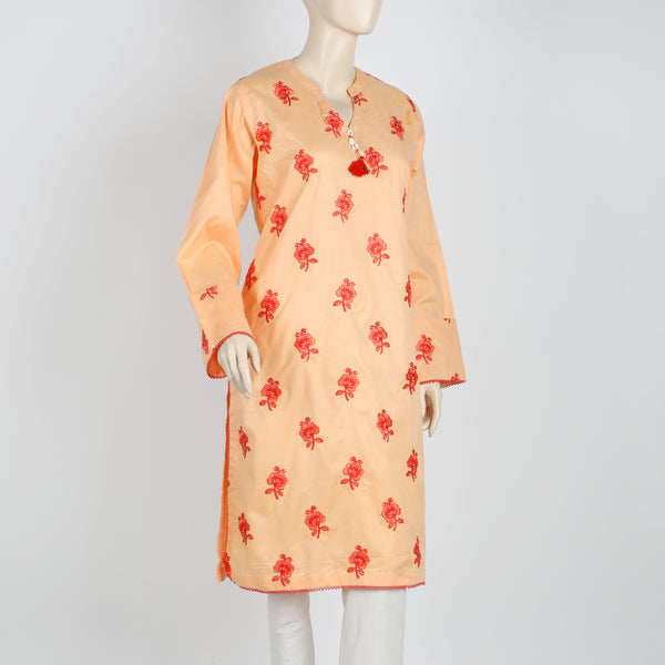 Women's Embroidered Stitched Kurti - Peach, Women Ready Kurtis, Chase Value, Chase Value