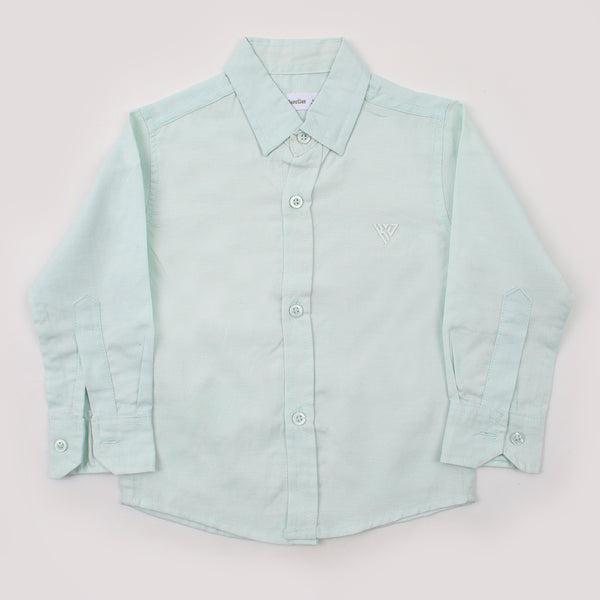 Boys Chambray Casual Full Sleeves Shirt - Green