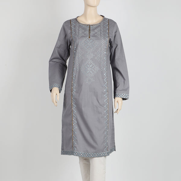 Women's Embroidered Stitched Kurti - Grey, Women Ready Kurtis, Chase Value, Chase Value