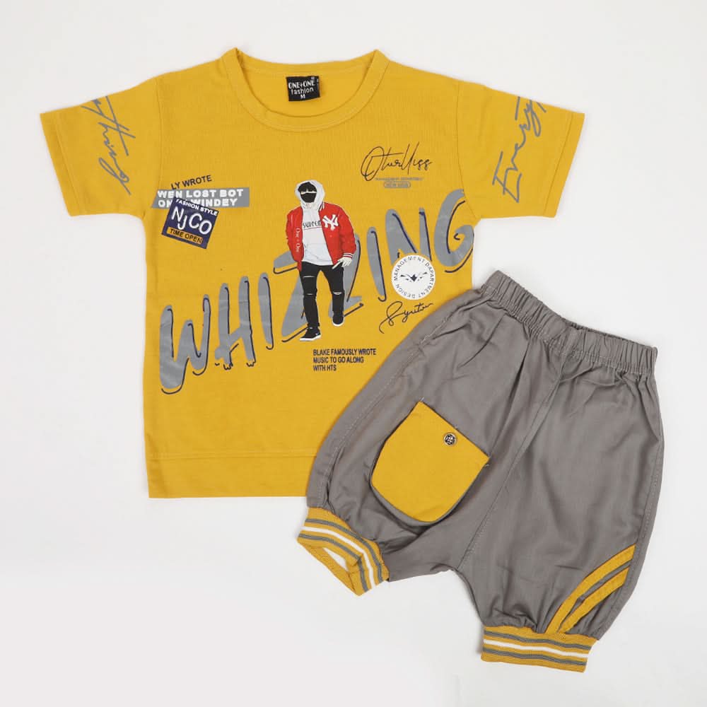 Boys Half Sleeves Suit - Mustard, Boys Sets & Suits, Chase Value, Chase Value