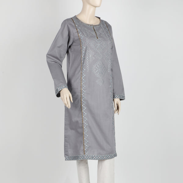 Women's Embroidered Stitched Kurti - Grey, Women Ready Kurtis, Chase Value, Chase Value