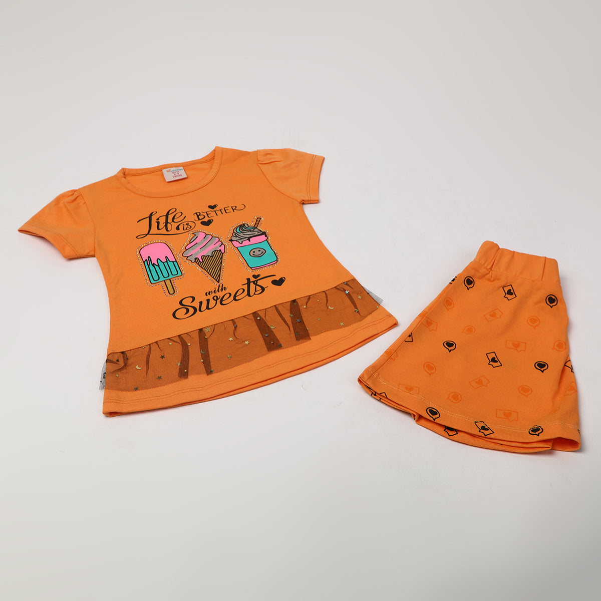 Girls Half Sleeves Skirt Suit - Orange, Girls Suits, Chase Value, Chase Value