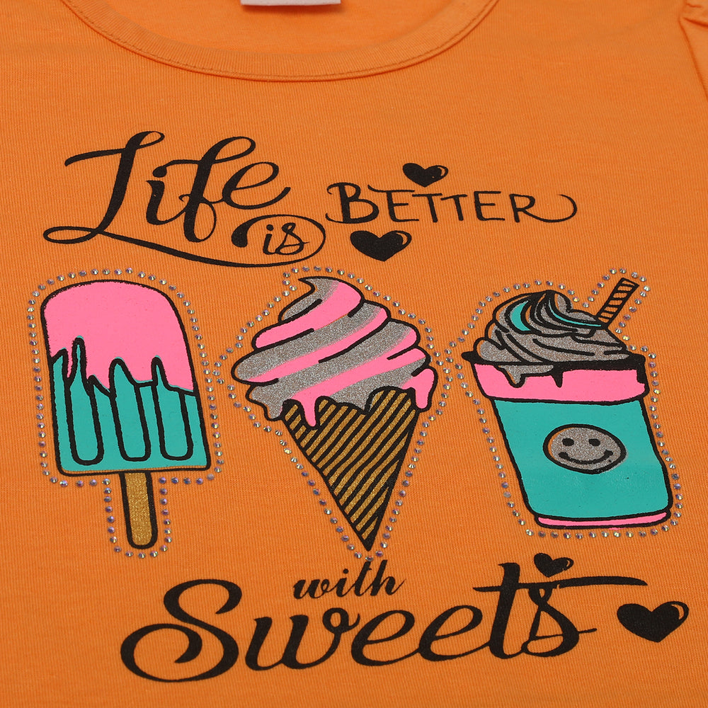 Girls Half Sleeves Skirt Suit - Orange, Girls Suits, Chase Value, Chase Value