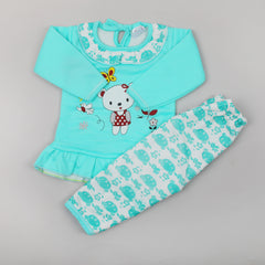 Newborn Girls Full Sleeves Suits - Cyan