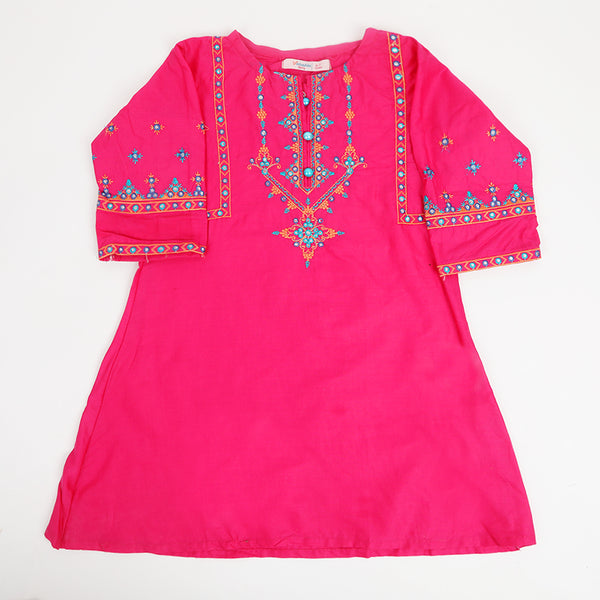 Girls Embroidered Kurti - Pink