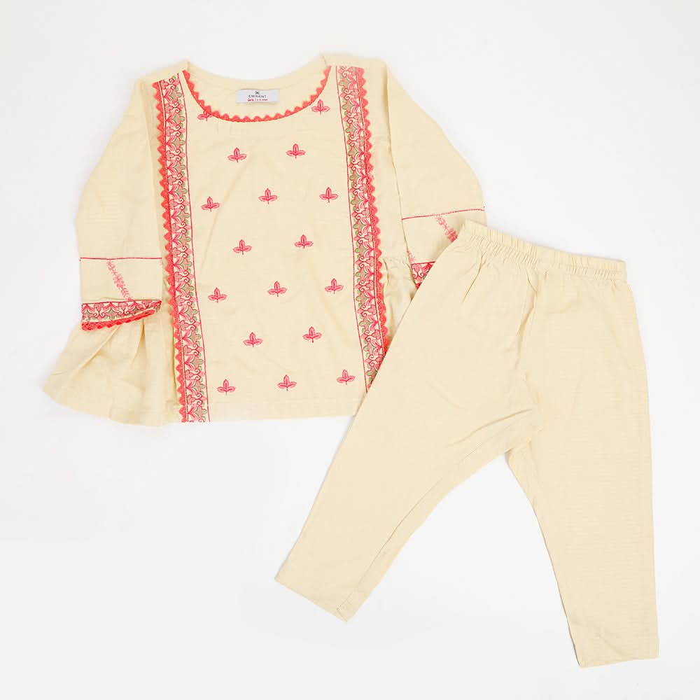 Girls Emroidered Shalwar Suit - Beige, Girls Shalwar Kameez, Chase Value, Chase Value