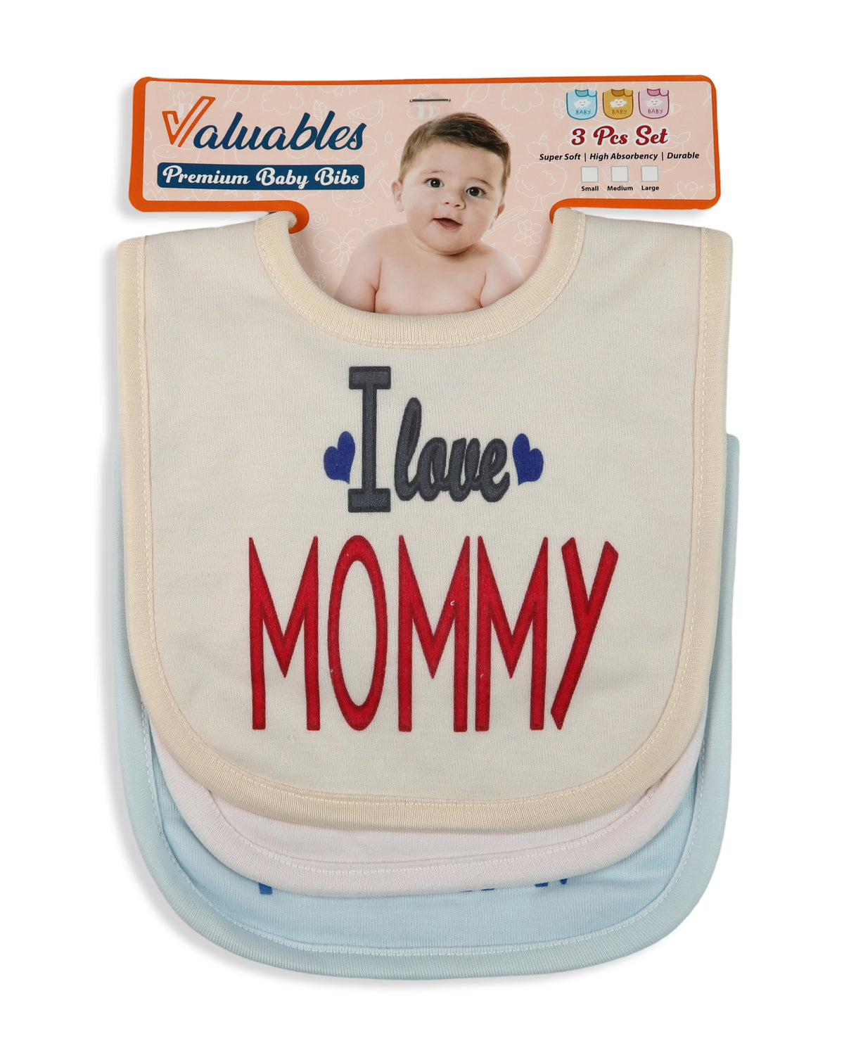 Valuables Baby Velcro Bib Pack - 3 Pcs