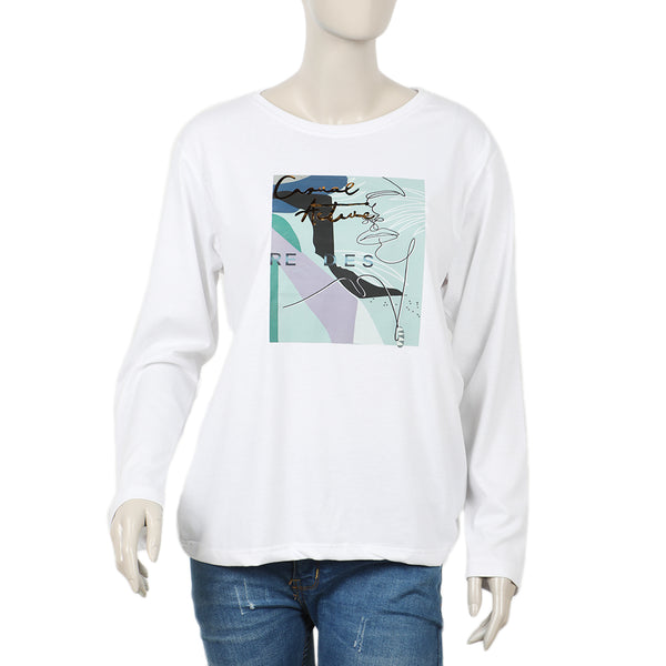 Women's Full Sleeves Printed T-Shirt - White