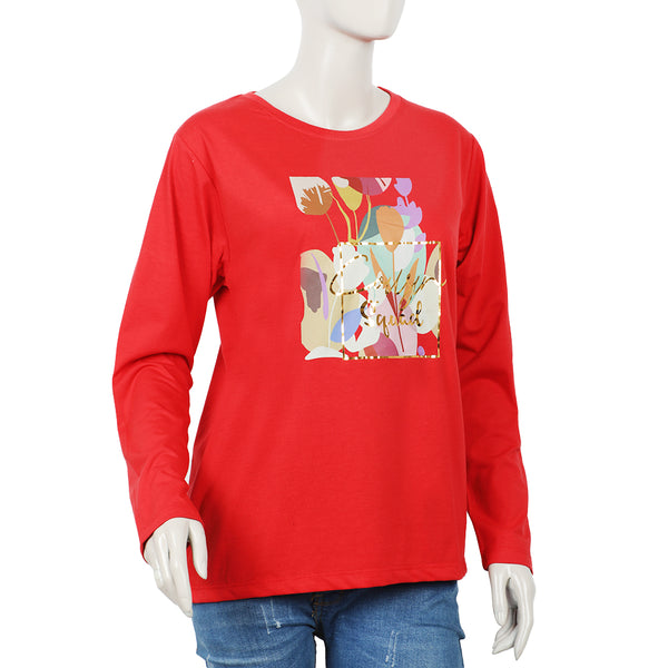 Women's Full Sleeves Printed Top - Red