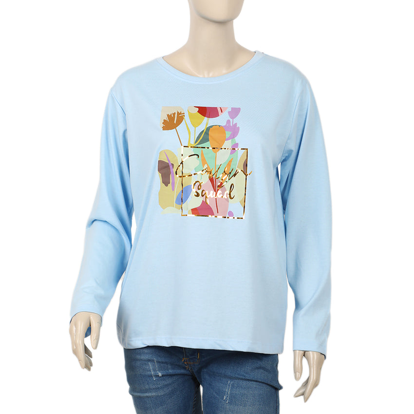 Women's Full Sleeves Printed Top - Sky Blue