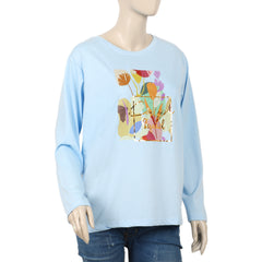 Women's Full Sleeves Printed Top - Sky Blue