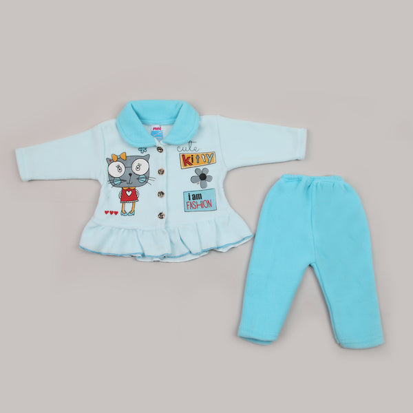 Newborn Girls Full Sleeves Suit - Sky Blue