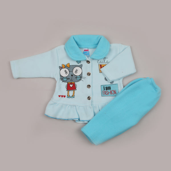 Newborn Girls Full Sleeves Suit - Sky Blue