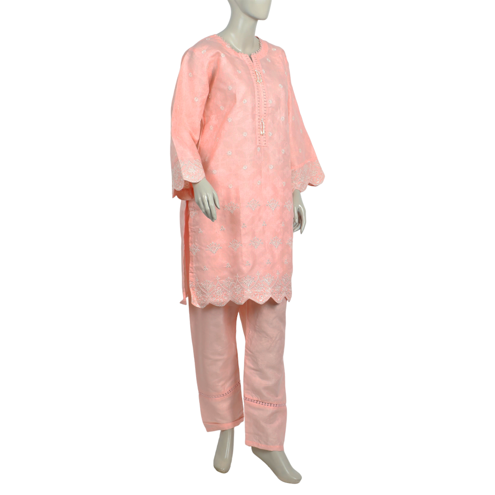 Women's 2pcs Stitched Embrioded Shalwar Suit - Pink, Women Shalwar Suits, Chase Value, Chase Value