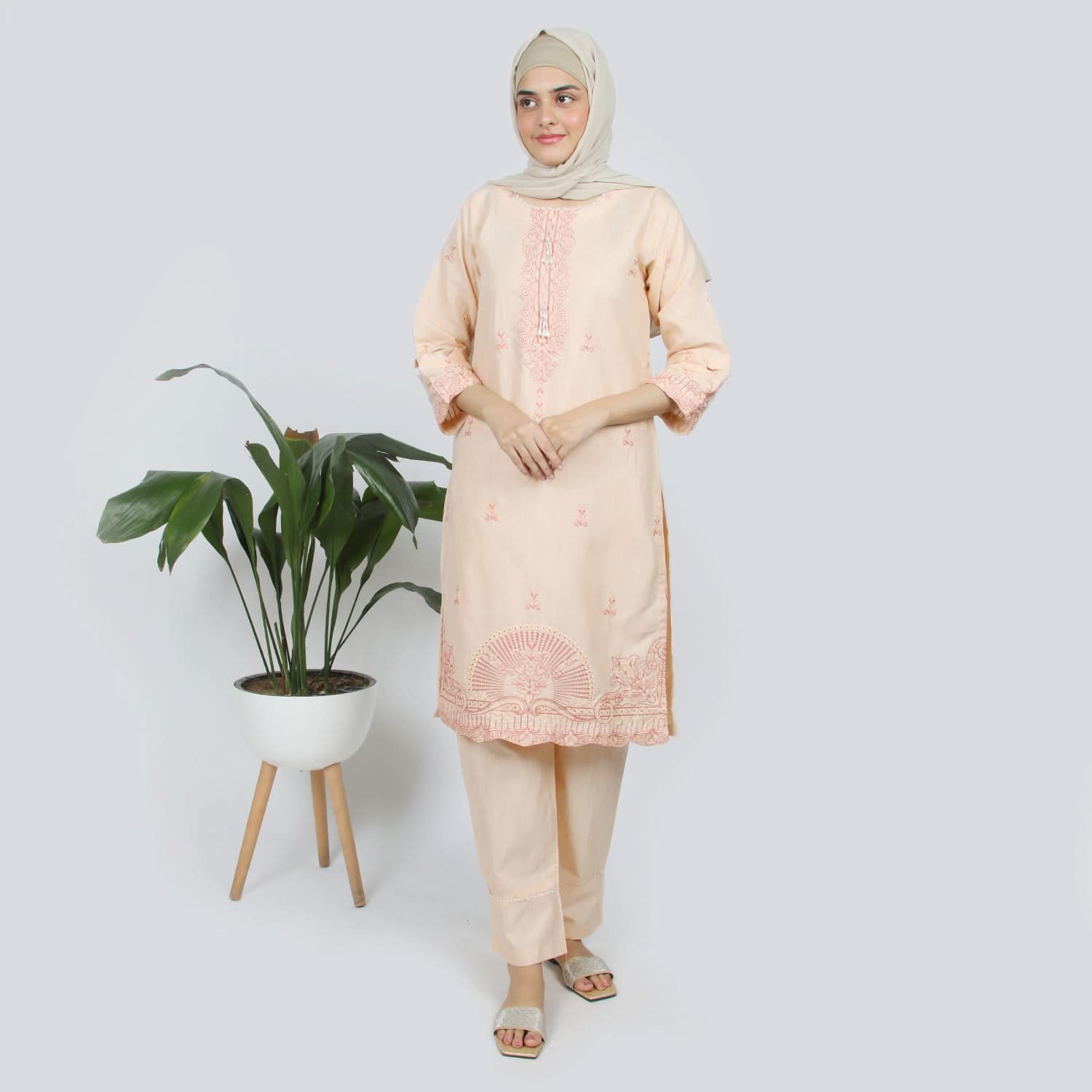 Women's Embroidered 2pcs Suit - Light Peach, Women Shalwar Suits, Chase Value, Chase Value
