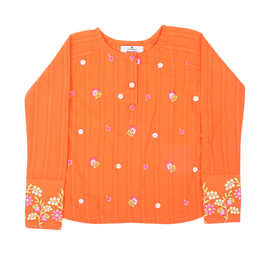 Eminent Girls Embroidered Stitched Kurti - Orange