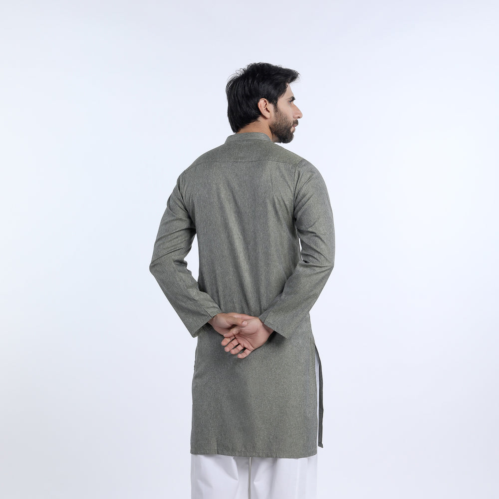 Men's Slim Fit Embroidered Kurta - Olive, Men's Kurtas, Chase Value, Chase Value