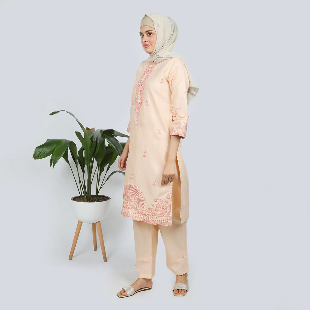 Women's Embroidered 2pcs Suit - Light Peach, Women Shalwar Suits, Chase Value, Chase Value