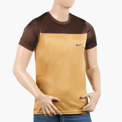 Men's Half Round Neck Half Sleeves T-Shirt - Dark Brown