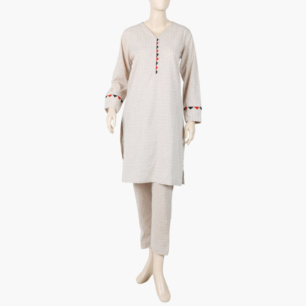 Women's Check Stitched 2Pcs Suit - Beige, Women Shalwar Suits, Chase Value, Chase Value