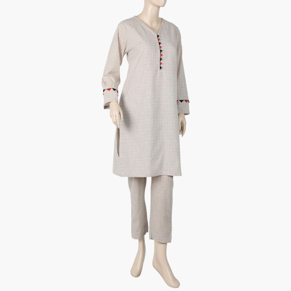 Women's Check Stitched 2Pcs Suit - Beige, Women Shalwar Suits, Chase Value, Chase Value