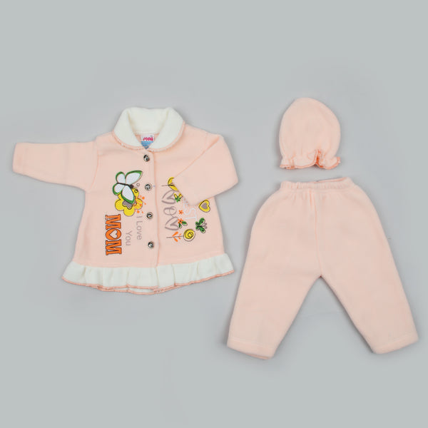 Newborn Girls Full Sleeves Suit - Peach