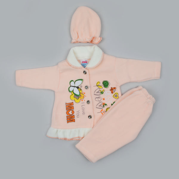 Newborn Girls Full Sleeves Suit - Peach