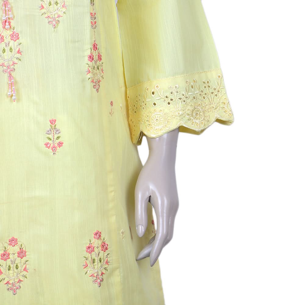 Women's 2pcs Stitched Embrioded Shalwar Suit - Light Yellow, Women Shalwar Suits, Chase Value, Chase Value
