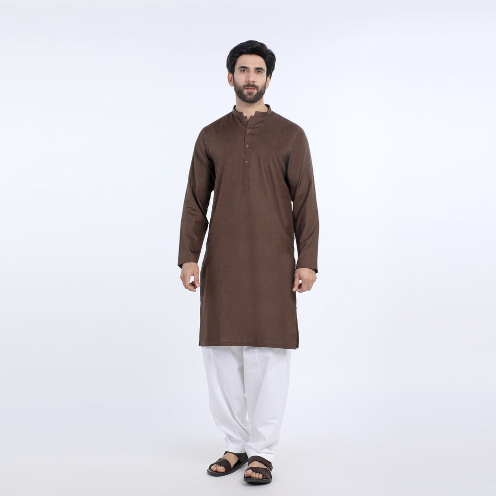 Men's Slim Fit Plain Kurta - Brown, Men's Kurtas, Chase Value, Chase Value