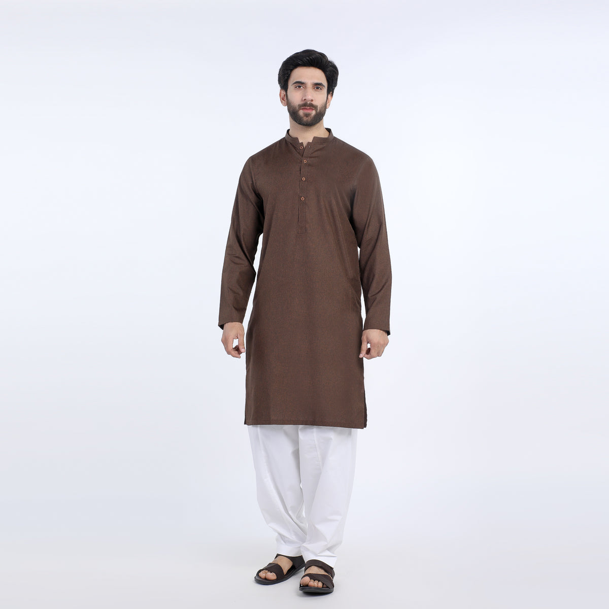 Men's Slim Fit Plain Kurta - Brown, Men's Kurtas, Chase Value, Chase Value