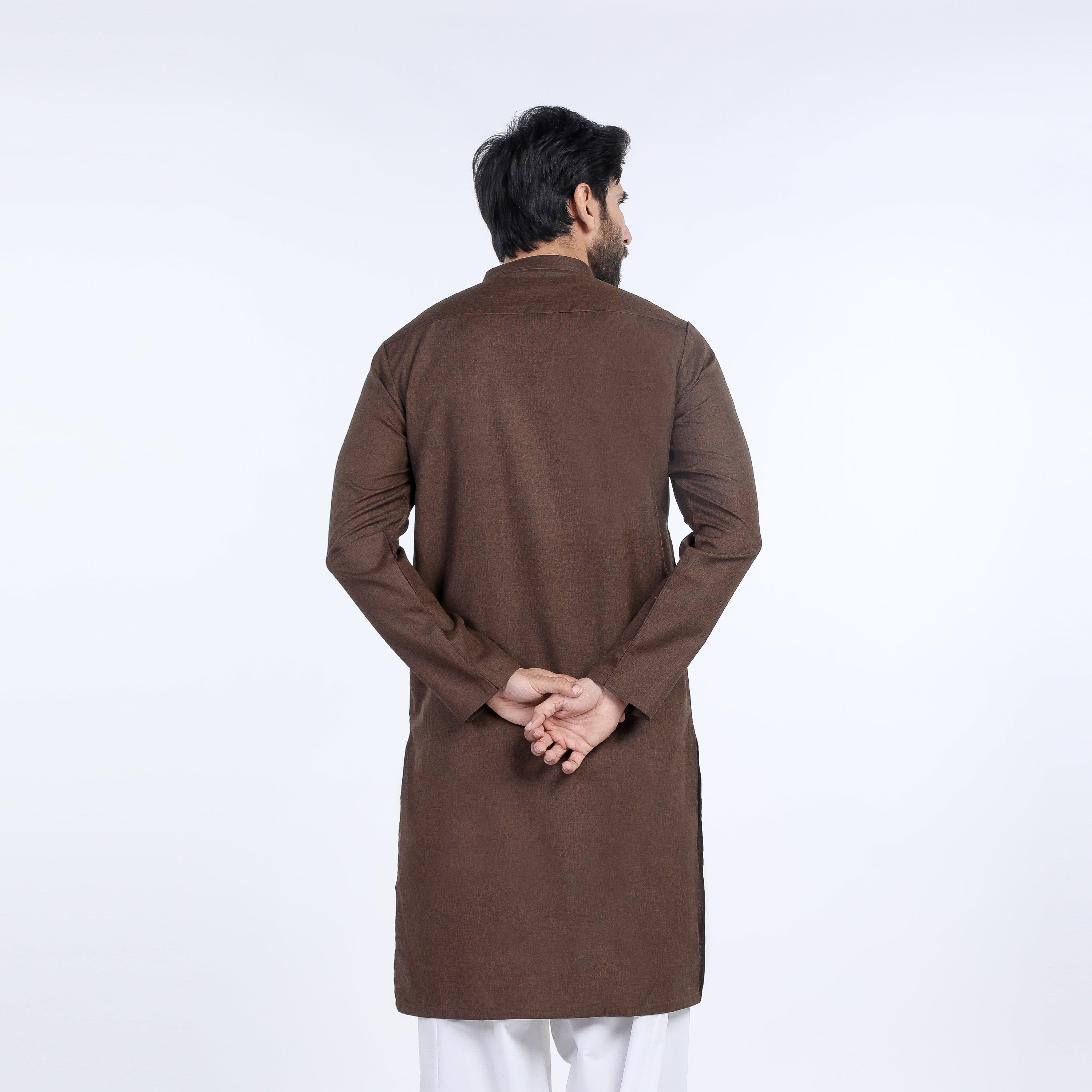 Men's Slim Fit Plain Kurta - Brown, Men's Kurtas, Chase Value, Chase Value