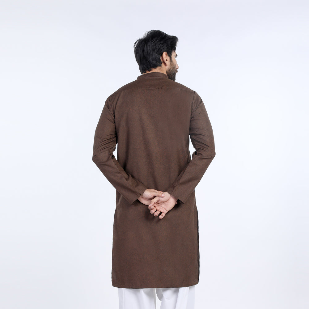 Men's Slim Fit Plain Kurta - Brown, Men's Kurtas, Chase Value, Chase Value