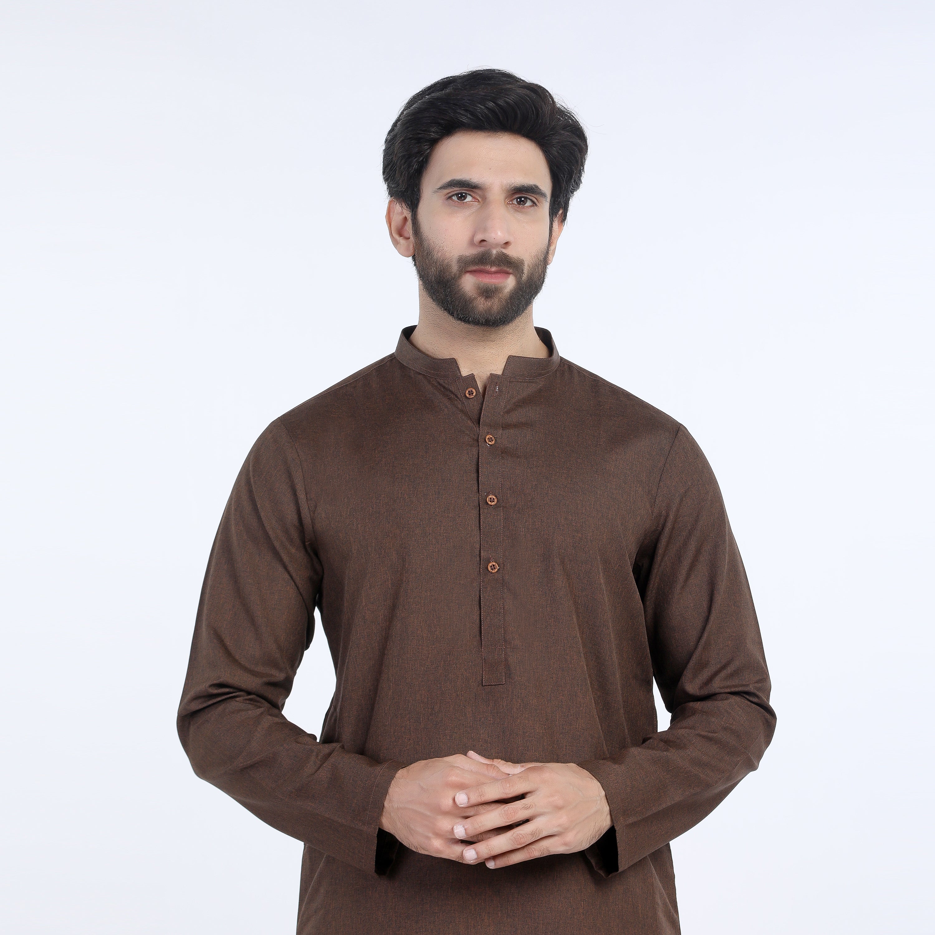Men's Slim Fit Plain Kurta - Brown, Men's Kurtas, Chase Value, Chase Value