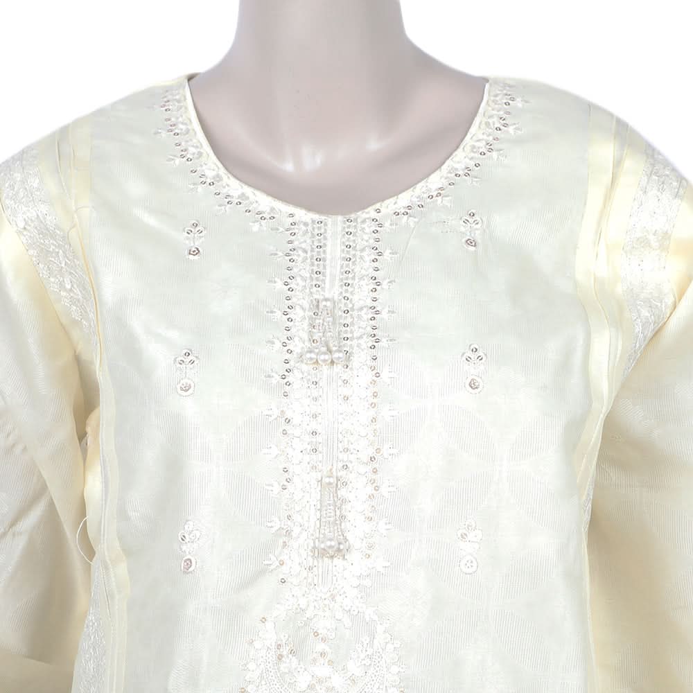 Women's 2pcs Stitched Embrioded Shalwar Suit - Off White, Women Shalwar Suits, Chase Value, Chase Value