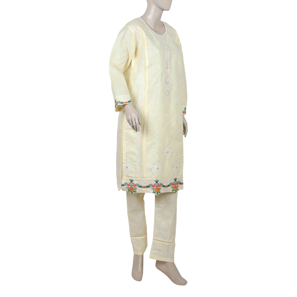 Women's 2pcs Stitched Embrioded Shalwar Suit - Off White, Women Shalwar Suits, Chase Value, Chase Value